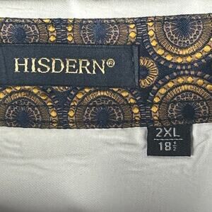 Hisdern White Dress shirt w/gold geometric design mens xl 18 1/2